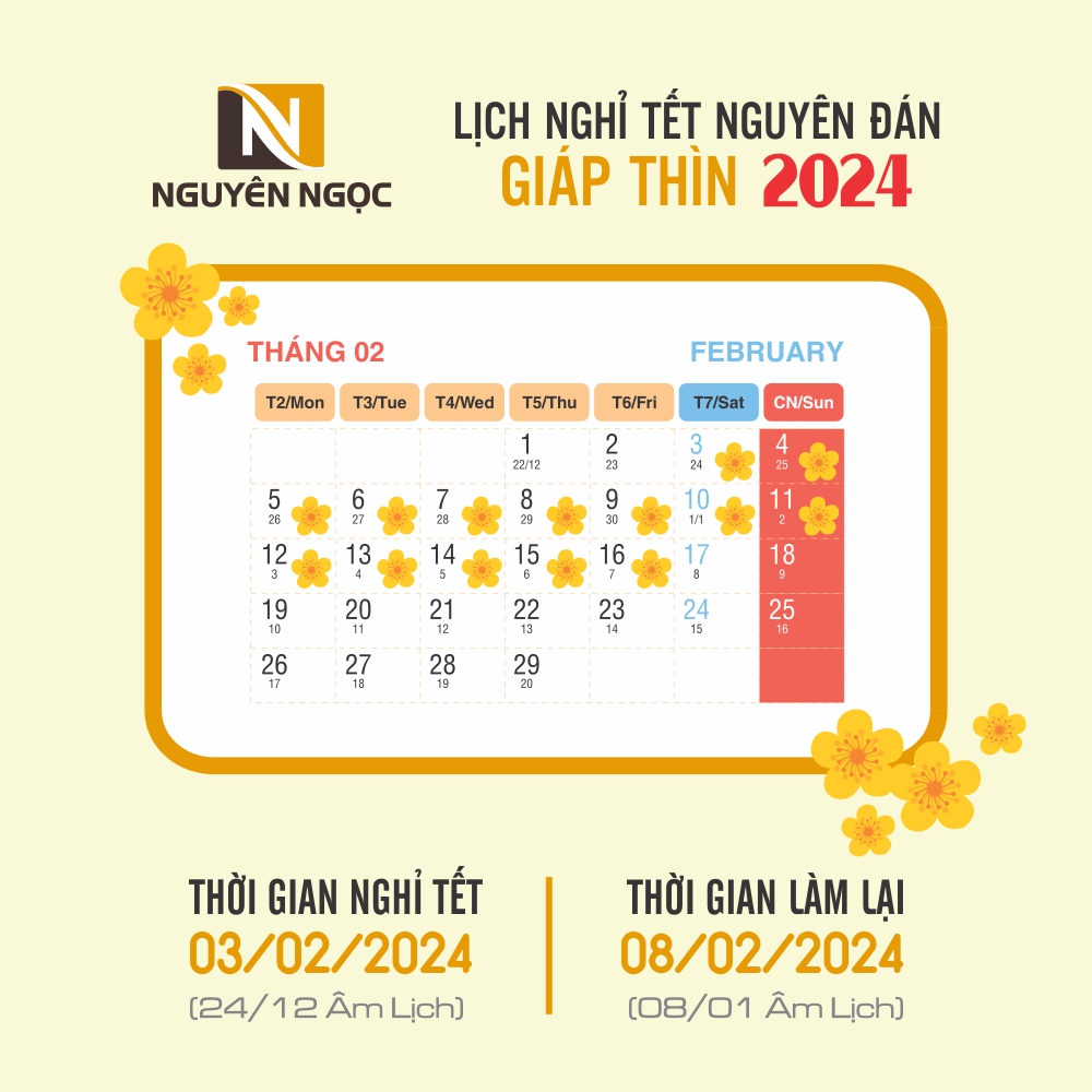lịch nghỉ tết Nguyên Đán Giáp Thìn 2024